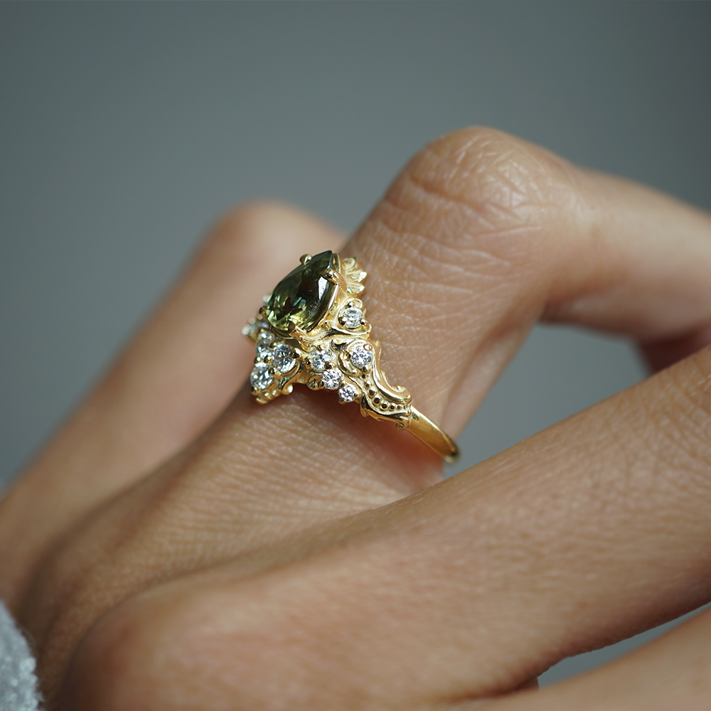 One Of A Kind: Midnight In Arles Bicolor Sapphire Ring in 14K and 18K Gold