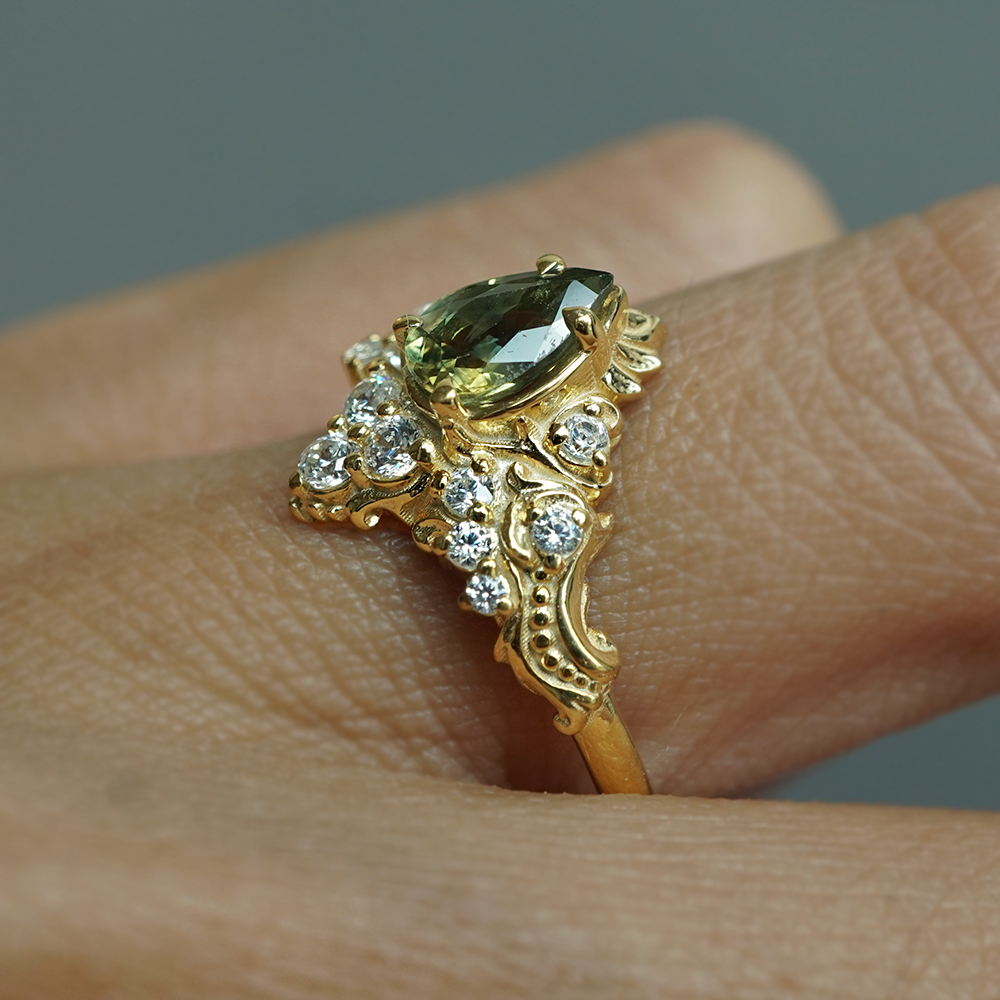 One Of A Kind: Midnight In Arles Bicolor Sapphire Ring in 14K and 18K Gold