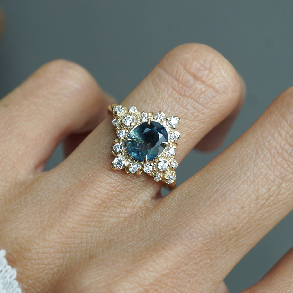 One Of A Kind: Midnight Stillness Bi-Color Sapphire Diamond Ring in 14K and 18K Gold