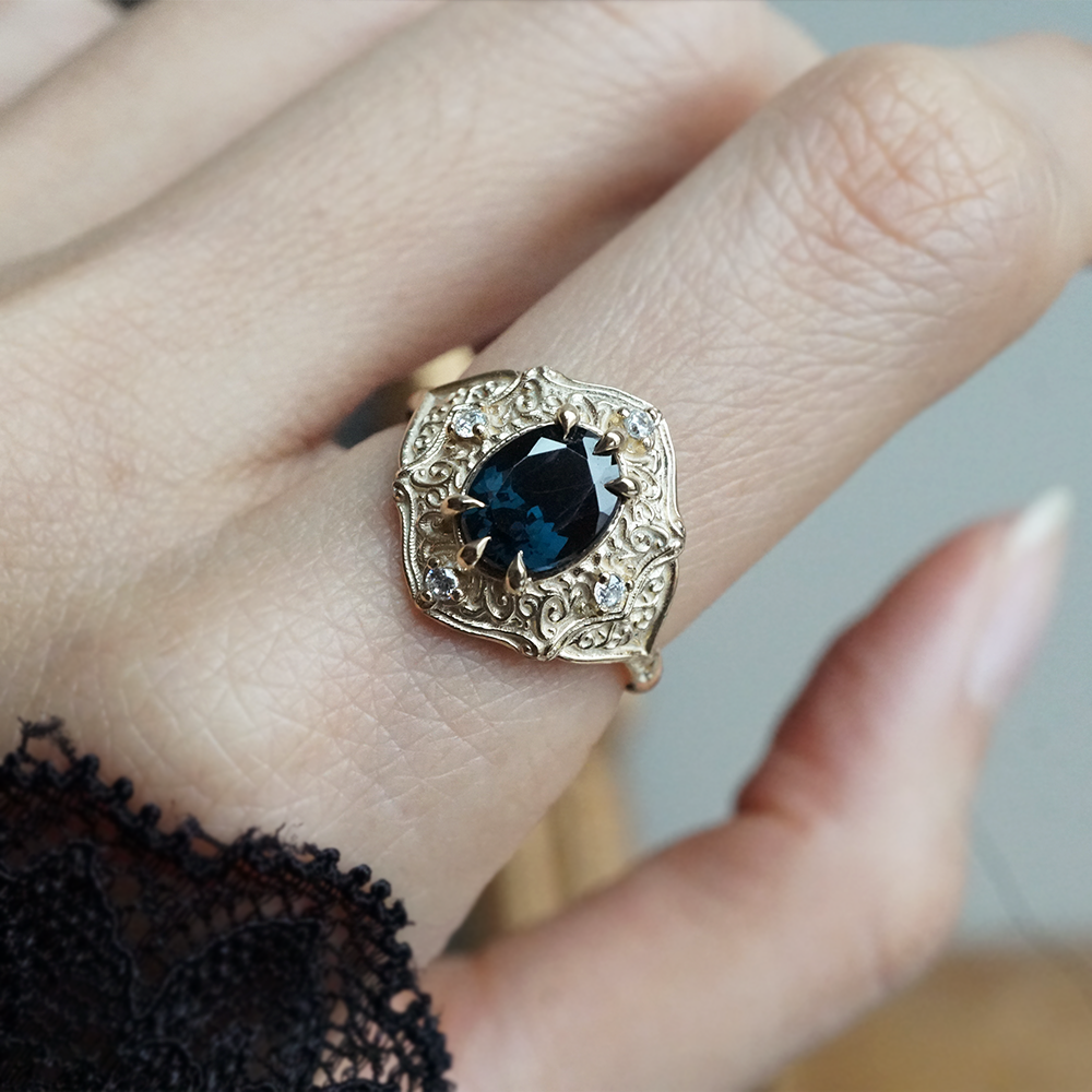 One Of A Kind: Blue Spinel Miraj Diamond Ring in 14K and 18K Gold