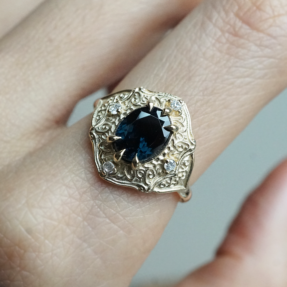 One Of A Kind: Blue Spinel Miraj Diamond Ring in 14K and 18K Gold