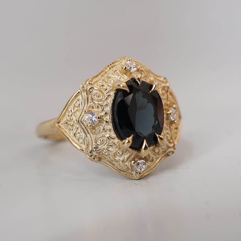 One Of A Kind: Blue Spinel Miraj Diamond Ring in 14K and 18K Gold