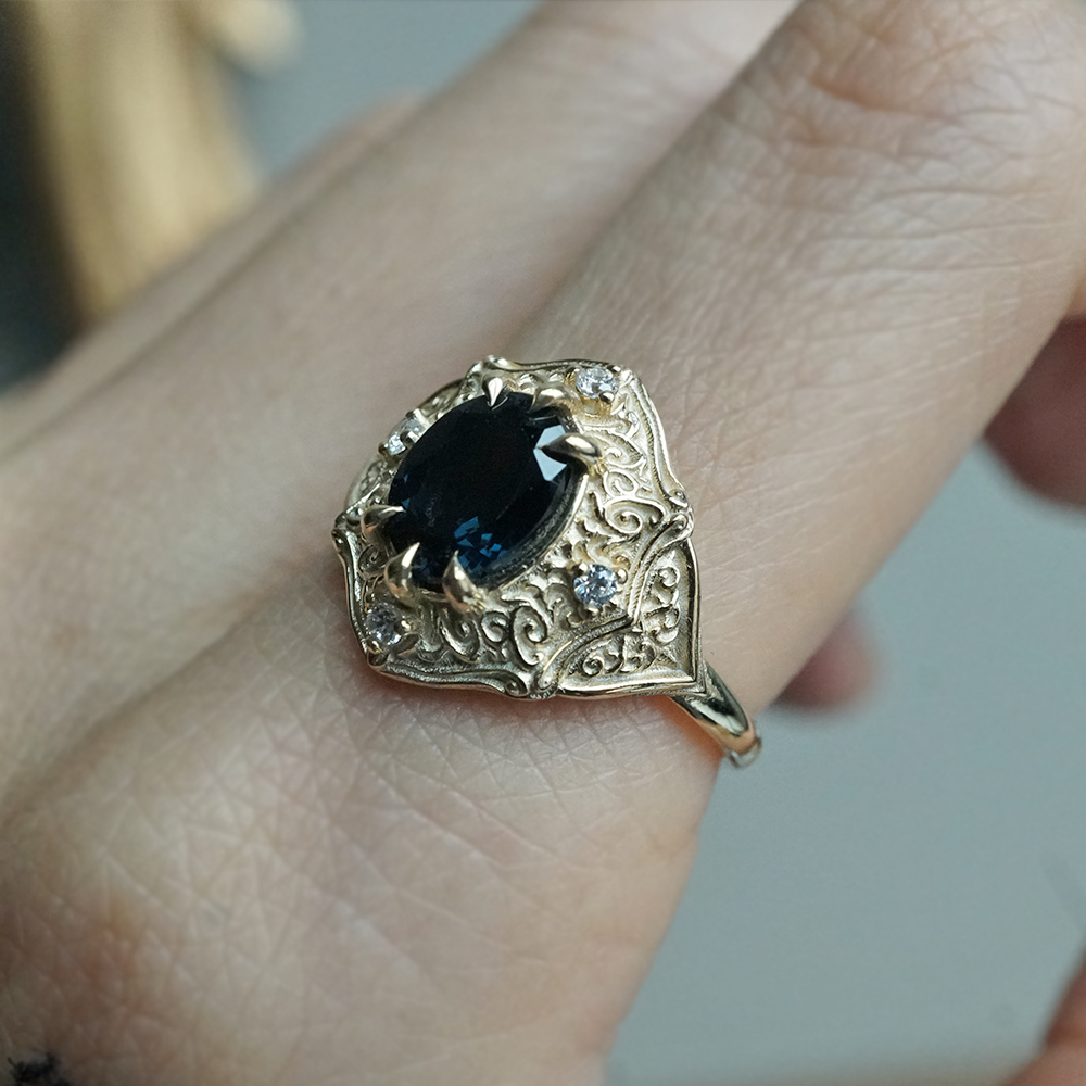One Of A Kind: Blue Spinel Miraj Diamond Ring in 14K and 18K Gold