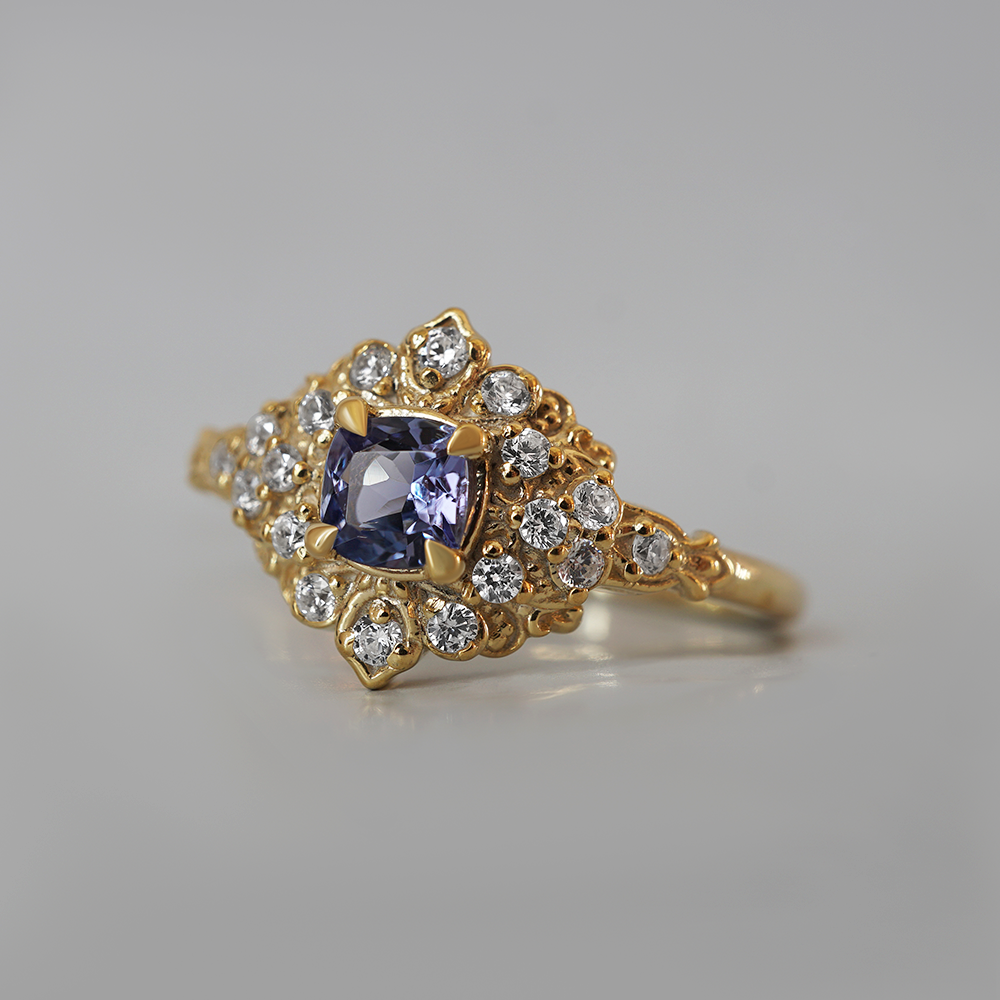 Moonflower Tanzanite Diamond Ring in 14K and 18K Gold