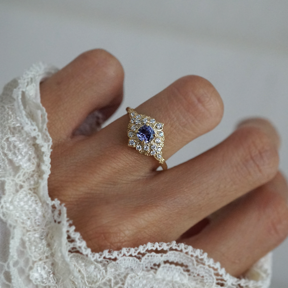 Moonflower Tanzanite Diamond Ring in 14K and 18K Gold