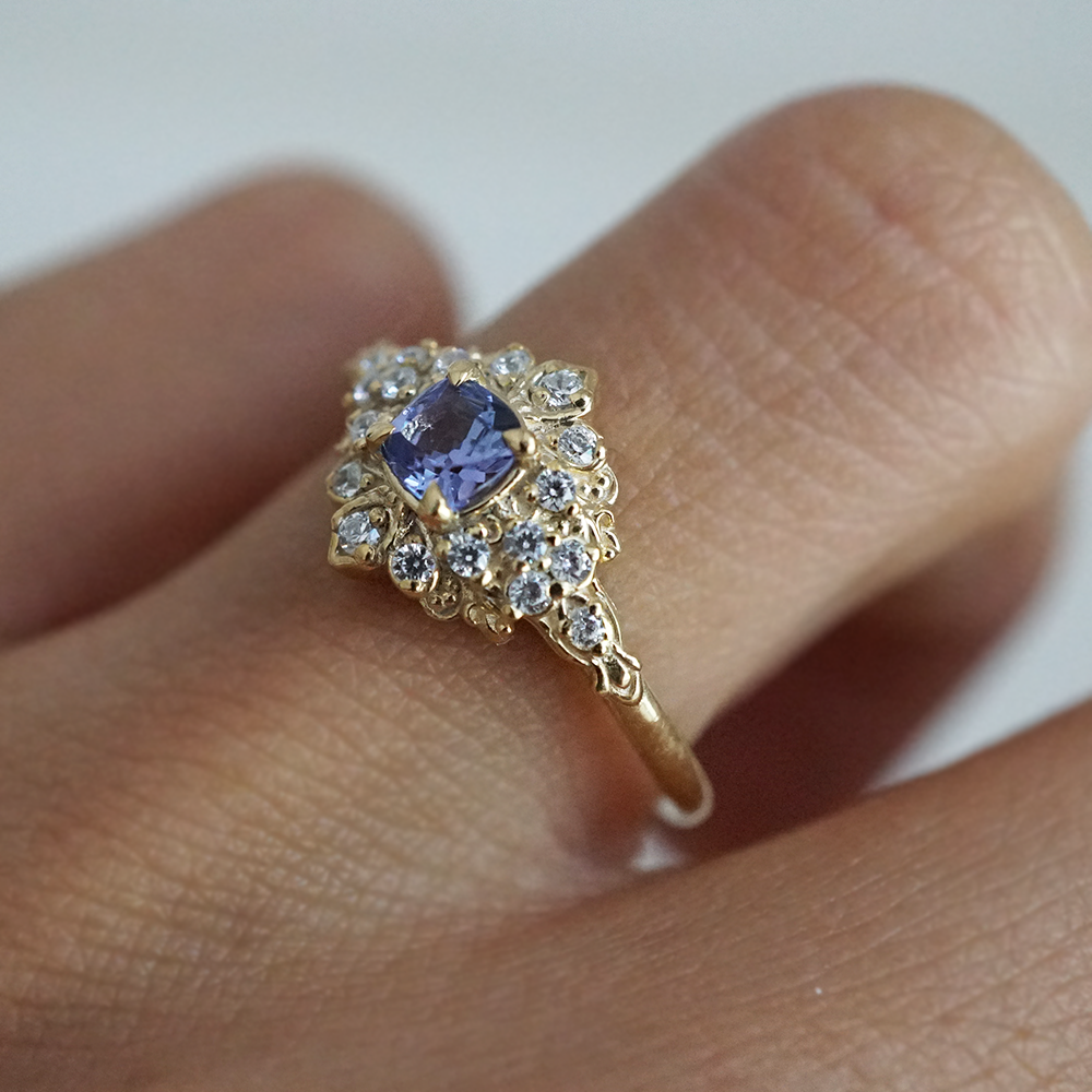 Moonflower Tanzanite Diamond Ring in 14K and 18K Gold