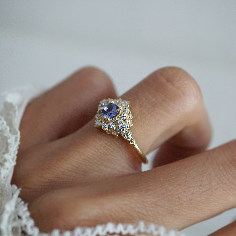 Moonflower Tanzanite Diamond Ring in 14K and 18K Gold