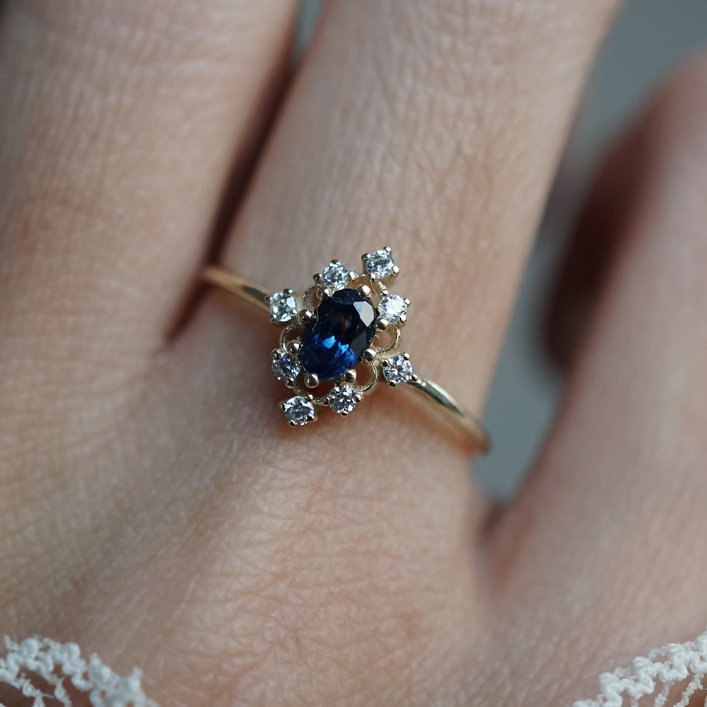 Moonlit Serenade Sapphire Ring in 14K and 18K Gold