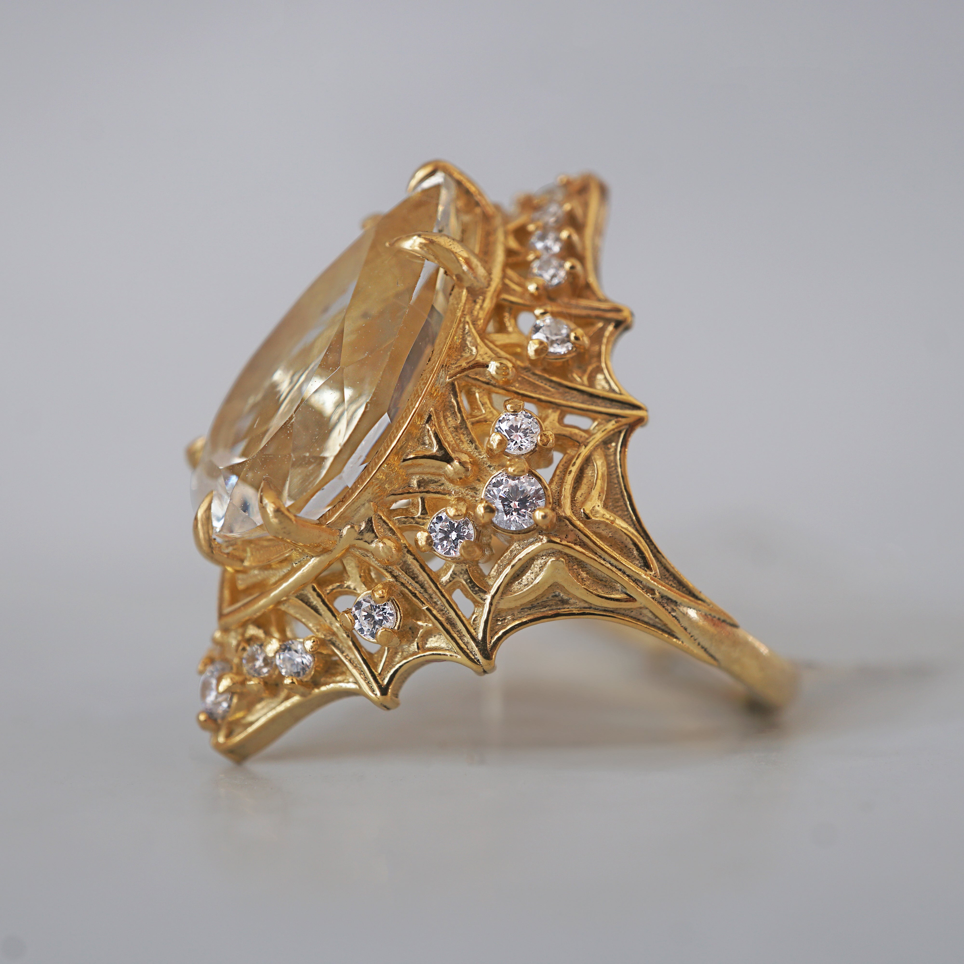 One Of A Kind: Cathedral Of Light Moonstone Diamond Ring in 14K and 18K Gold