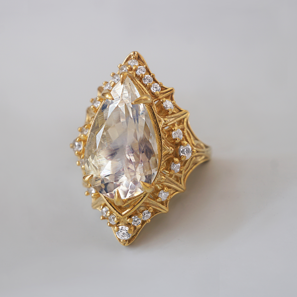 One Of A Kind: Cathedral Of Light Moonstone Diamond Ring in 14K and 18K Gold