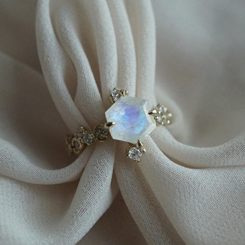 Hexagon Moonstone Luna Ring in 14K and 18K Gold