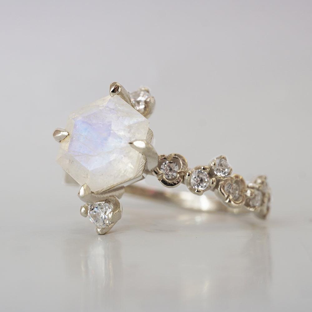 Hexagon Moonstone Luna Ring in 14K and 18K Gold