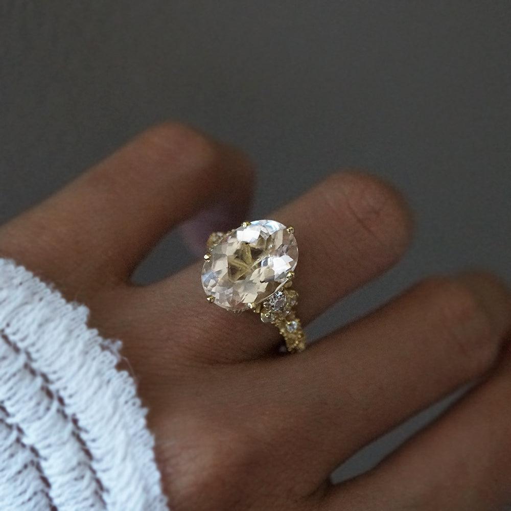 Morganite Queen Victoria Diamond Ring in 14K and 18K Gold
