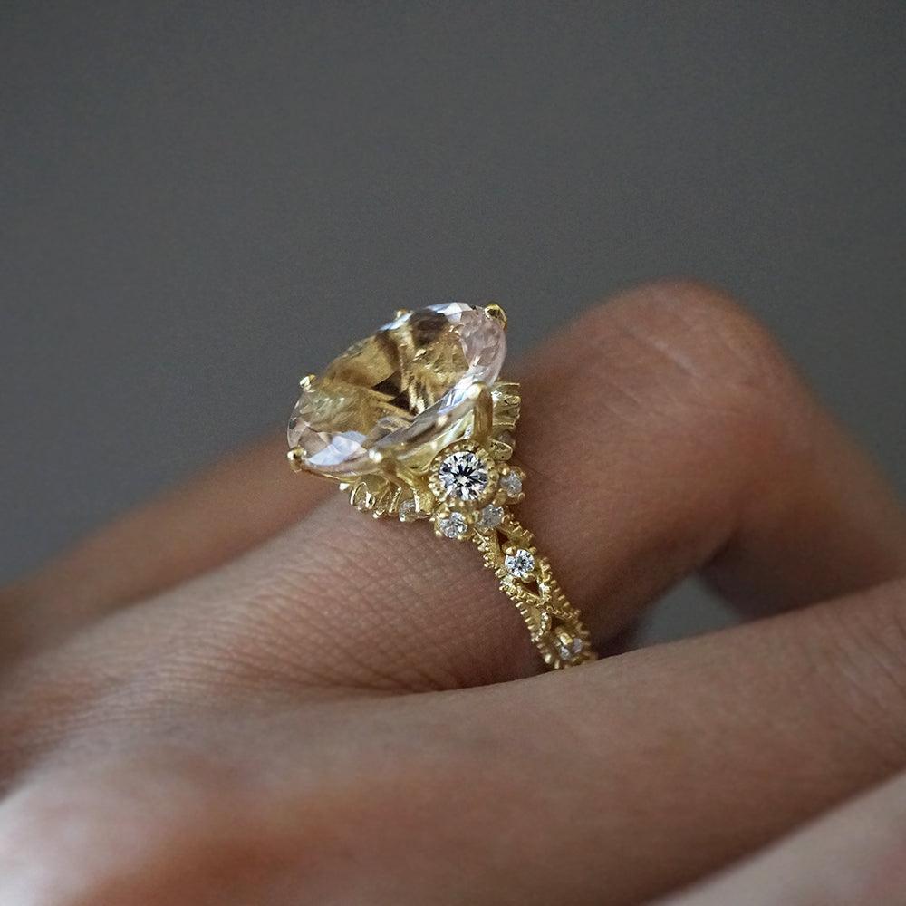 Morganite Queen Victoria Diamond Ring in 14K and 18K Gold