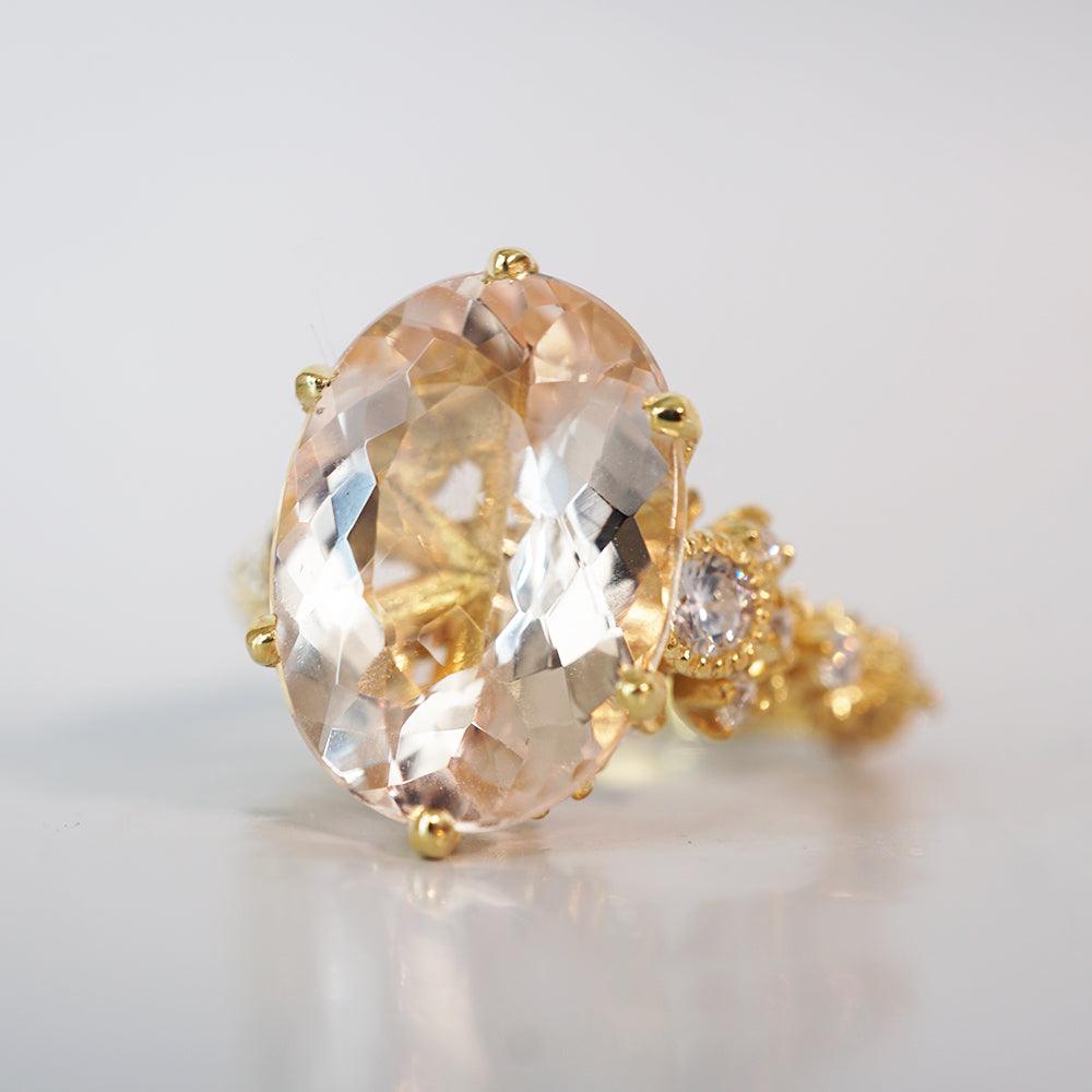 Morganite Queen Victoria Diamond Ring in 14K and 18K Gold - Tippy Taste Jewelry