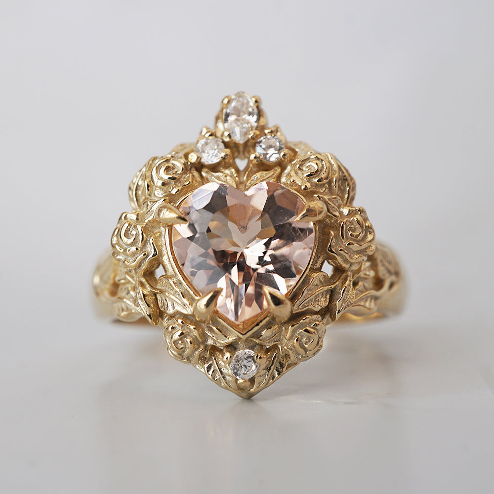 Morganite Heart Rosy Diamond Ring in 14K and 18K Gold