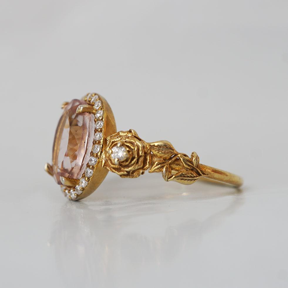Morganite Rose Diamond Ring in 14K and 18K Gold - Tippy Taste Jewelry