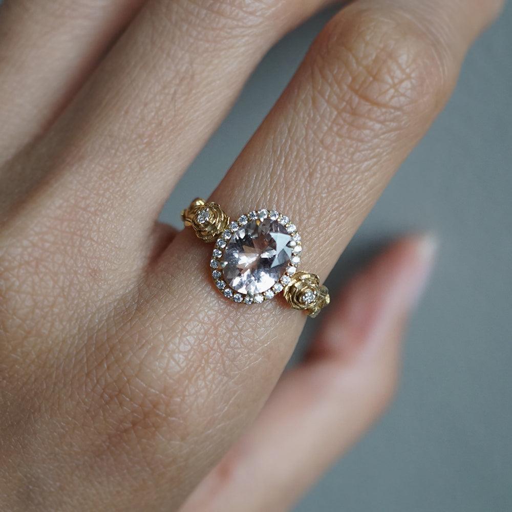 Morganite Rose Diamond Ring in 14K and 18K Gold