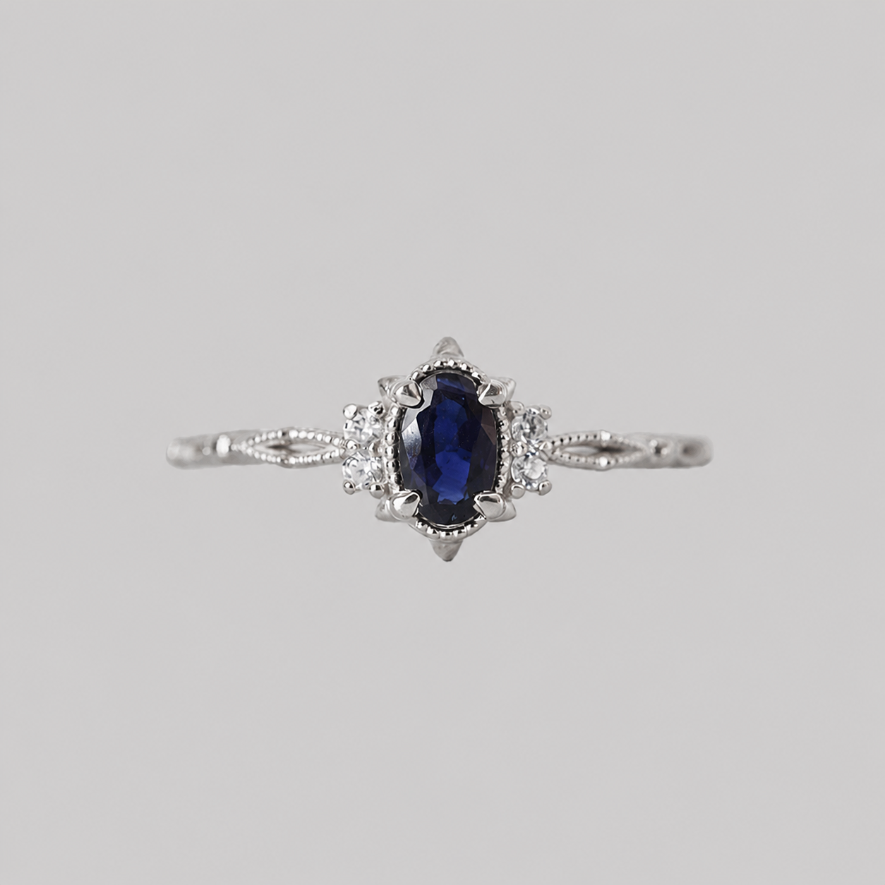 Mystic Dawn Oval Blue Sapphire Ring in Sterling Silver