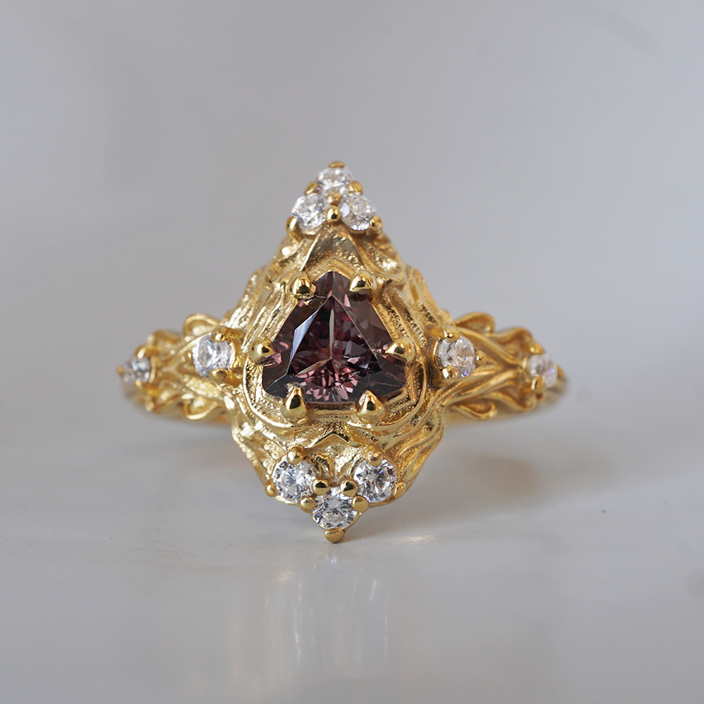 Limited Edition: Color Change Garnet Nature Ring in 14K and 18K Gold