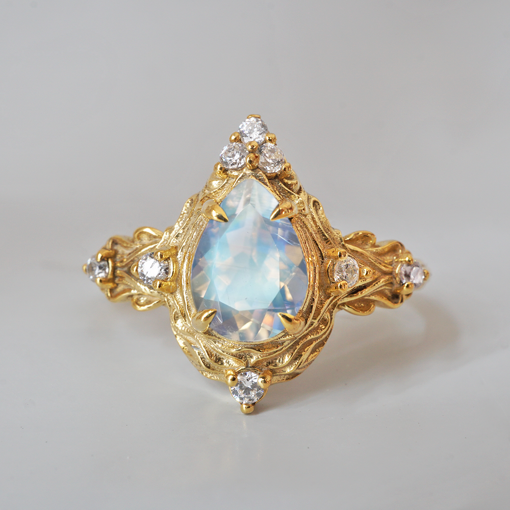 Moonstone Nature Ring in 14K and 18K Gold