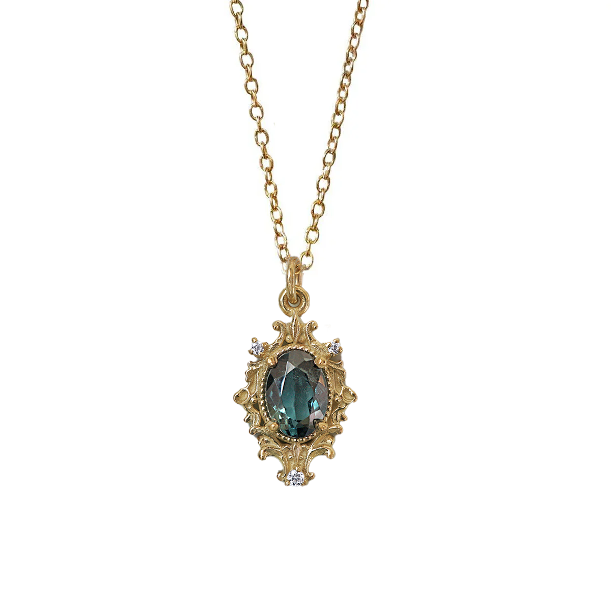 Nightshade Teal Tourmaline Necklace in 14K and 18K Gold