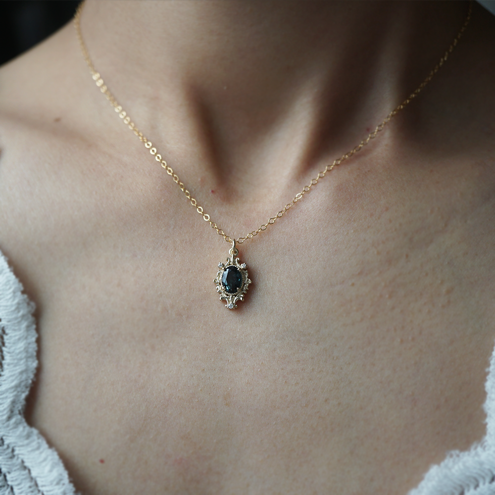 Nightshade Teal Tourmaline Necklace in 14K and 18K Gold