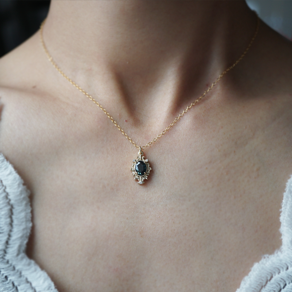Nightshade Teal Tourmaline Necklace in 14K and 18K Gold