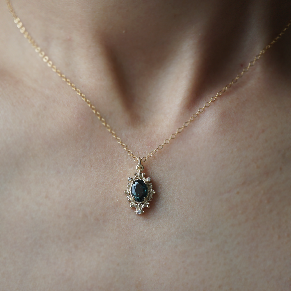 Nightshade Teal Tourmaline Necklace in 14K and 18K Gold