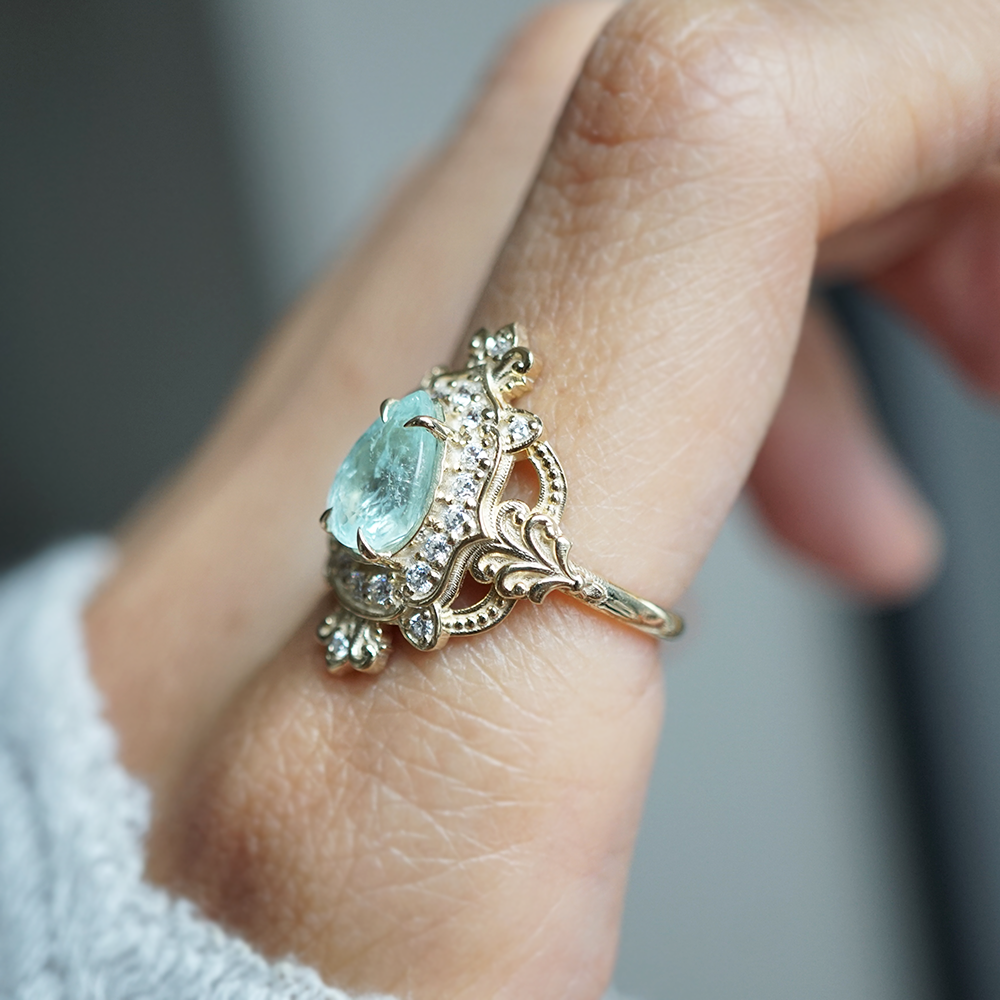 One Of A Kind: Seaborn Paraiba Tourmaline Diamond Ring in 14K and 18K Gold