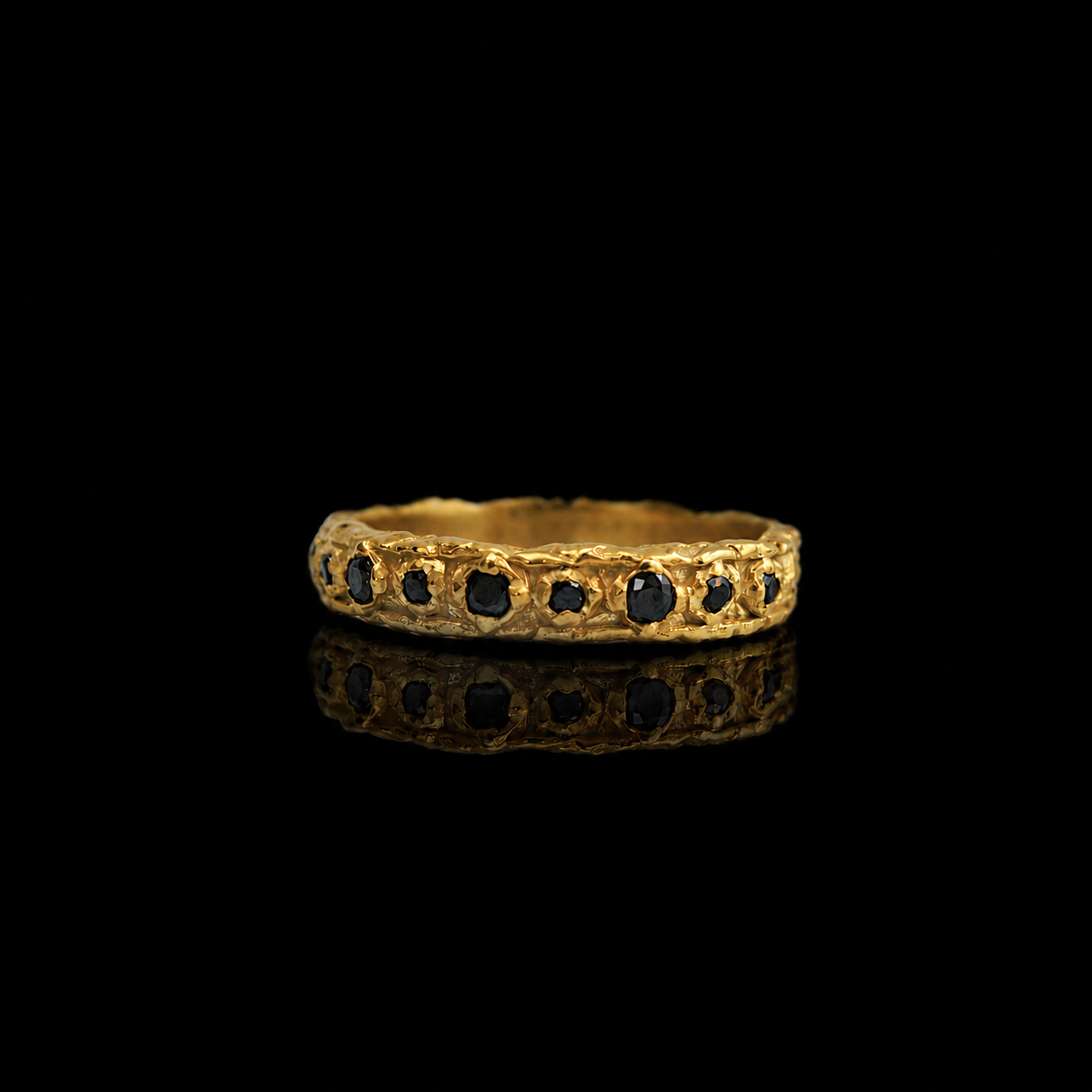 Obsidian White & Black Diamond Ring in 14K and 18K Gold, 4mm