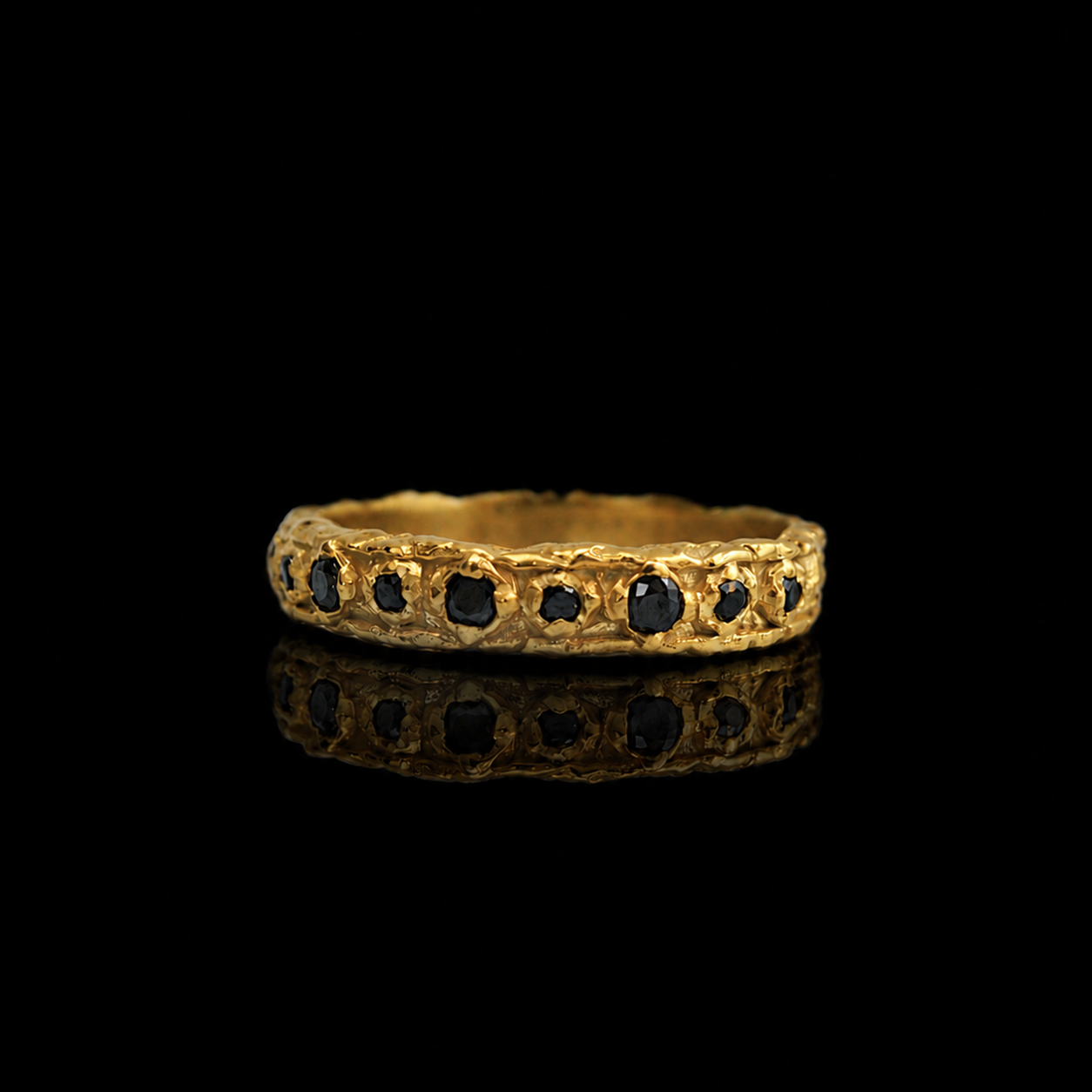 Obsidian White & Black Diamond Ring in 14K and 18K Gold, 4mm