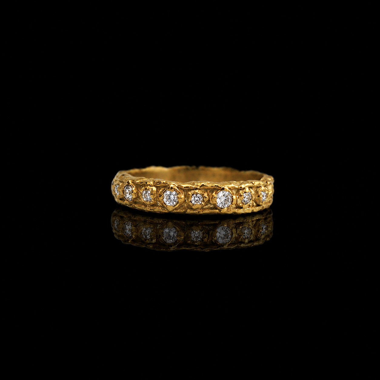 Obsidian White & Black Diamond Ring in 14K and 18K Gold, 4mm