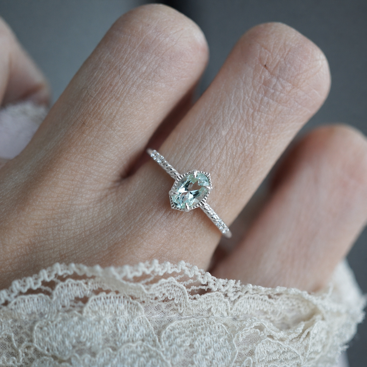 Ocean Whisper Aquamarine Oval Ring in Sterling Silver