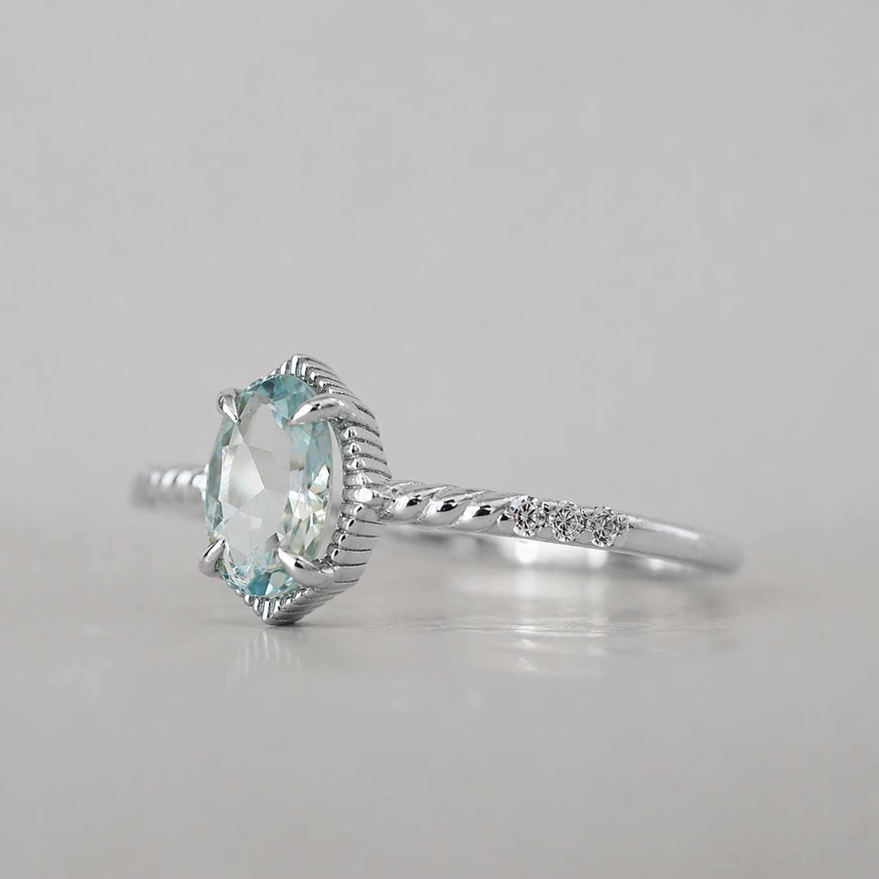 Ocean Whisper Aquamarine Oval Ring in Sterling Silver