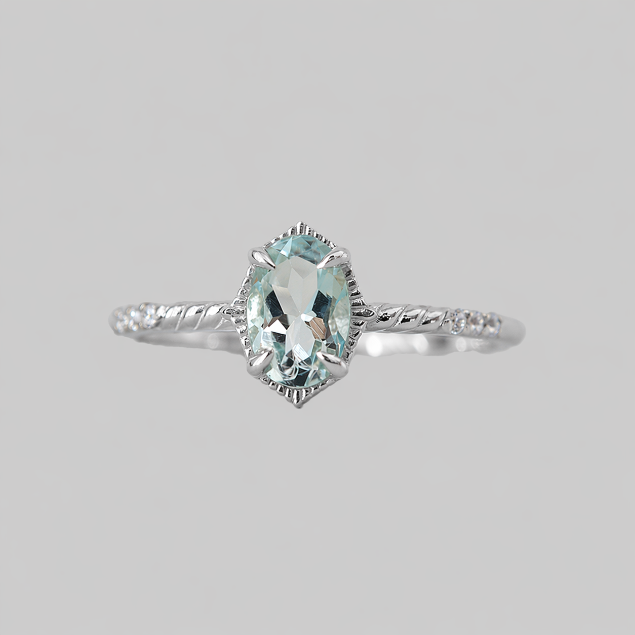 Ocean Whisper Aquamarine Oval Ring in Sterling Silver