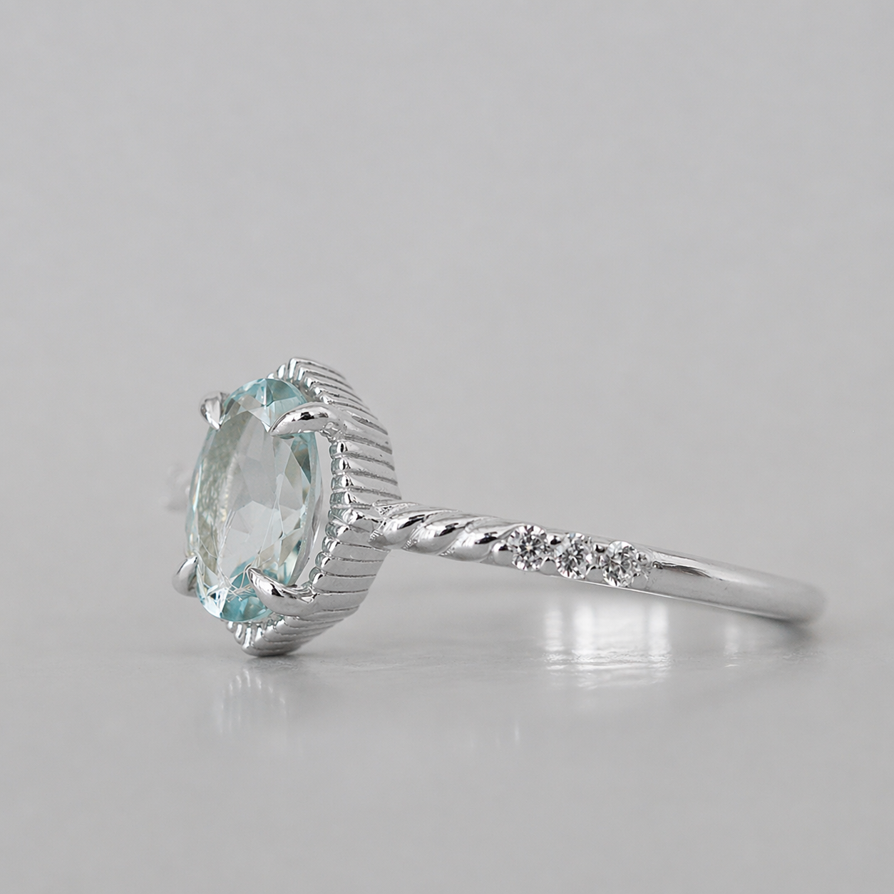 Ocean Whisper Aquamarine Oval Ring in Sterling Silver