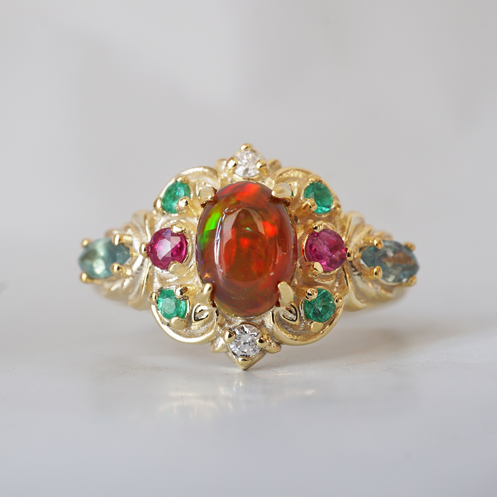 One Of A Kind: City of Lights Opal, Alexandrite, Emerald and Ruby Ring