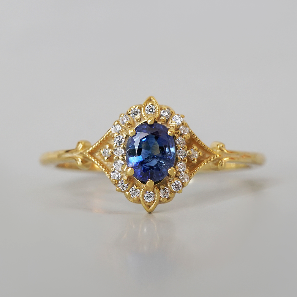 Blue Sapphire Silent Lyric Ring in 14K and 18K Gold
