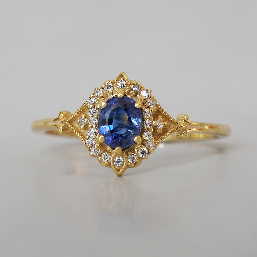 Blue Sapphire Silent Lyric Ring in 14K and 18K Gold