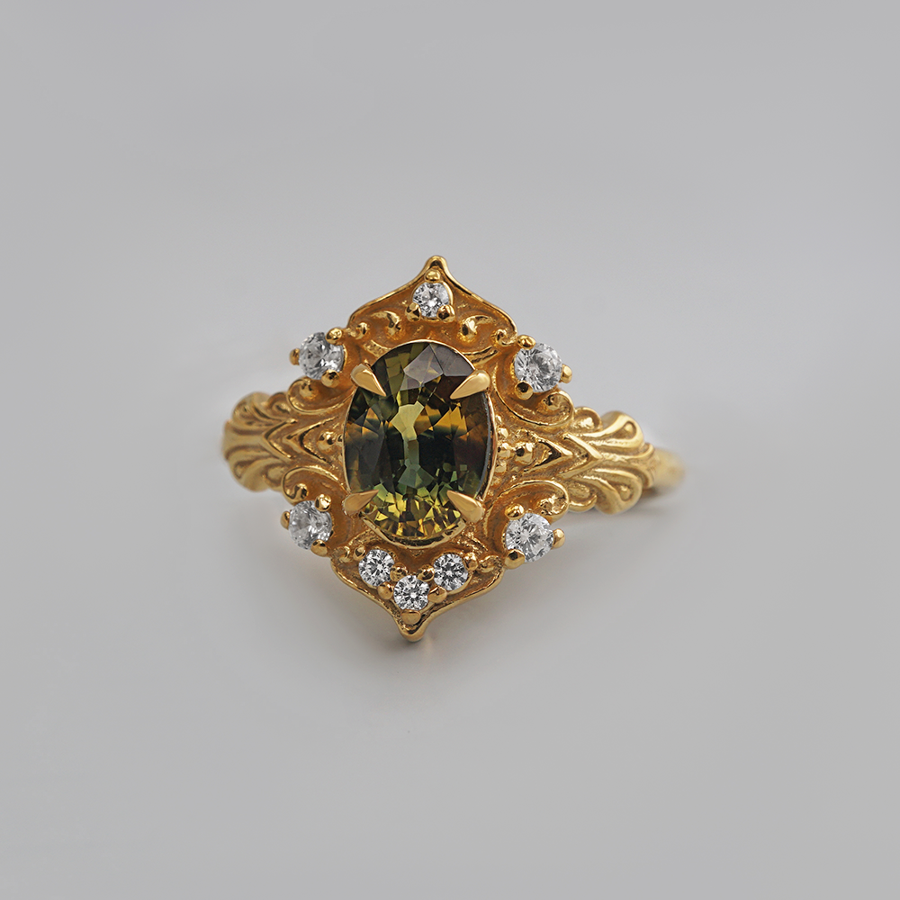 One Of A Kind: Painter's Garden Bicolor Sapphire Ring in 14K and 18K Gold