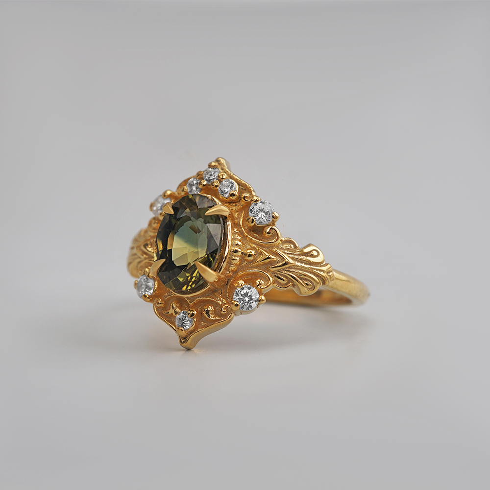 One Of A Kind: Painter's Garden Bicolor Sapphire Ring in 14K and 18K Gold