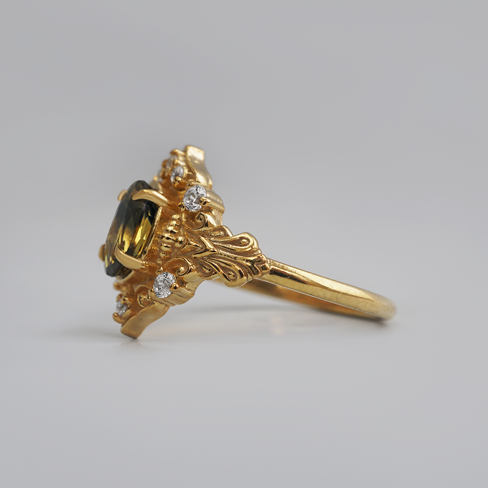 One Of A Kind: Painter's Garden Bicolor Sapphire Ring in 14K and 18K Gold