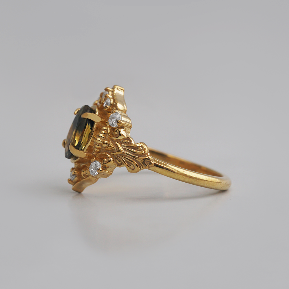 One Of A Kind: Painter's Garden Bicolor Sapphire Ring in 14K and 18K Gold