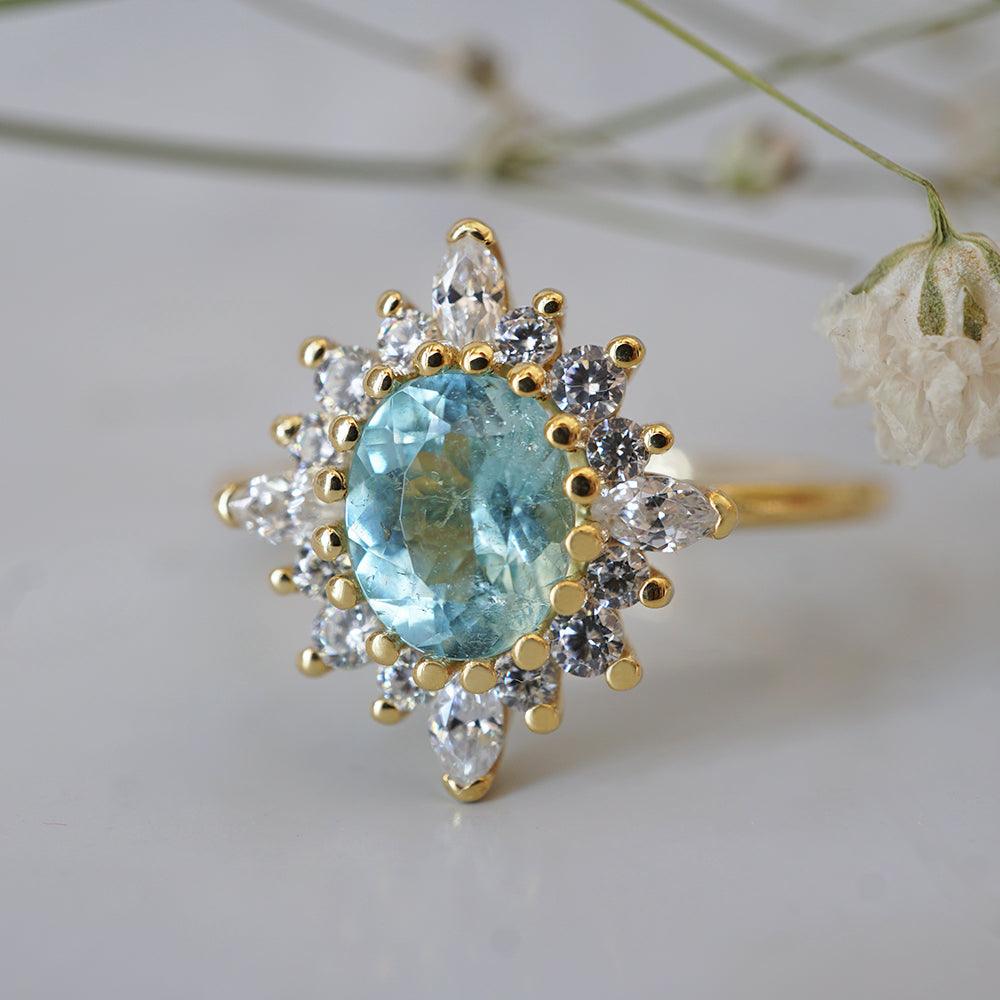 One Of A Kind: Oval Paraiba Tourmaline Mirage Diamond Ring in 14K and 18K Gold - Tippy Taste Jewelry