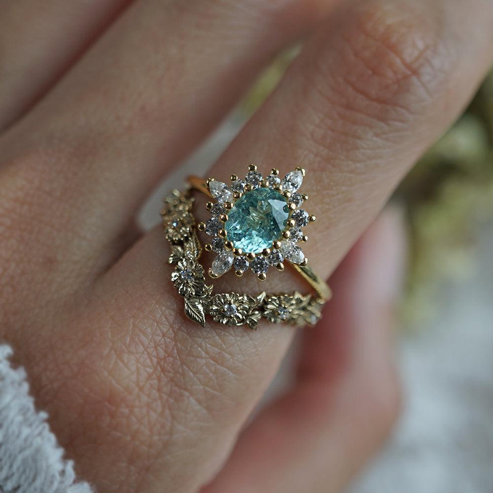 One Of A Kind: Oval Paraiba Tourmaline Mirage Diamond Ring in 14K and 18K Gold - Tippy Taste Jewelry