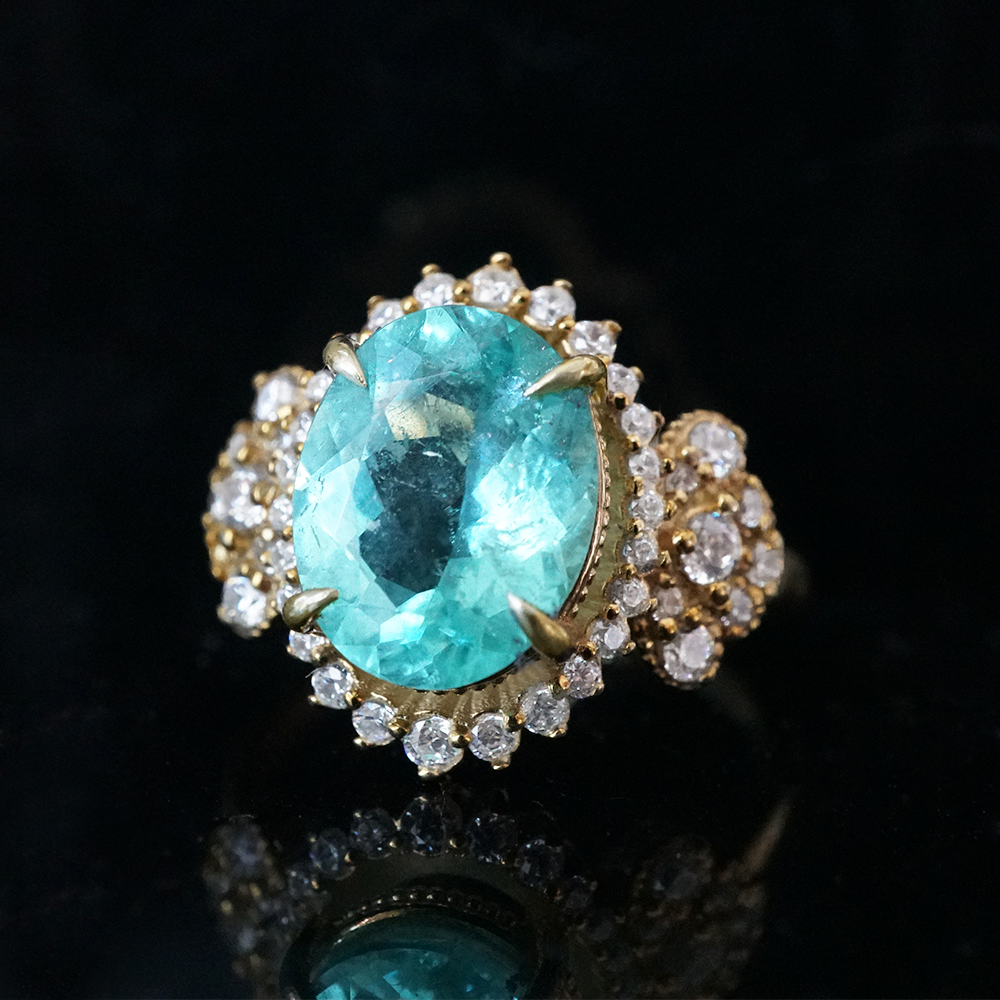 One Of A Kind: Paraiba Tourmaline Sovereign Diamond Ring in 14K and 18K Gold