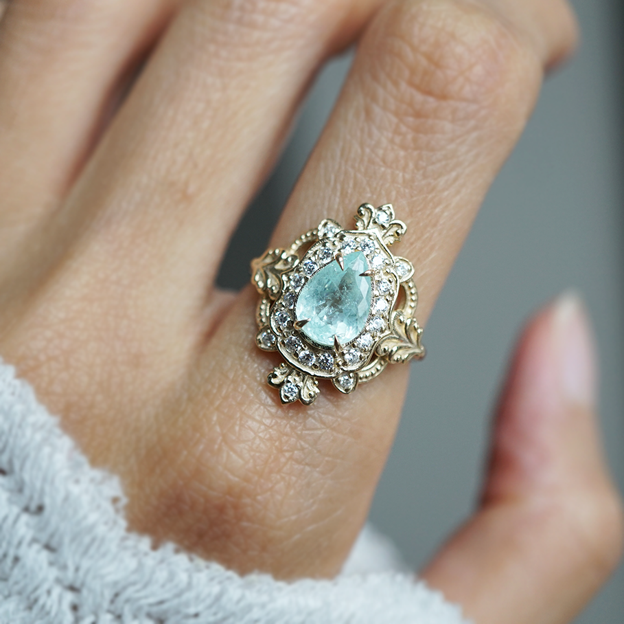 One Of A Kind: Seaborn Paraiba Tourmaline Diamond Ring in 14K and 18K Gold