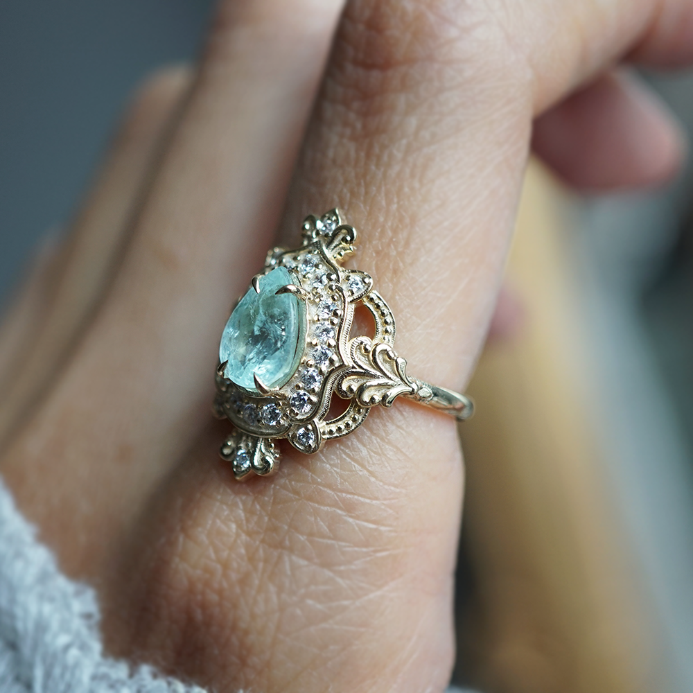 One Of A Kind: Seaborn Paraiba Tourmaline Diamond Ring in 14K and 18K Gold