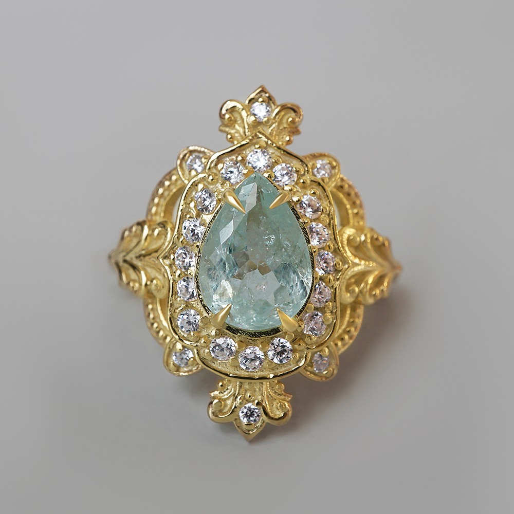 One Of A Kind: Seaborn Paraiba Tourmaline Diamond Ring in 14K and 18K Gold